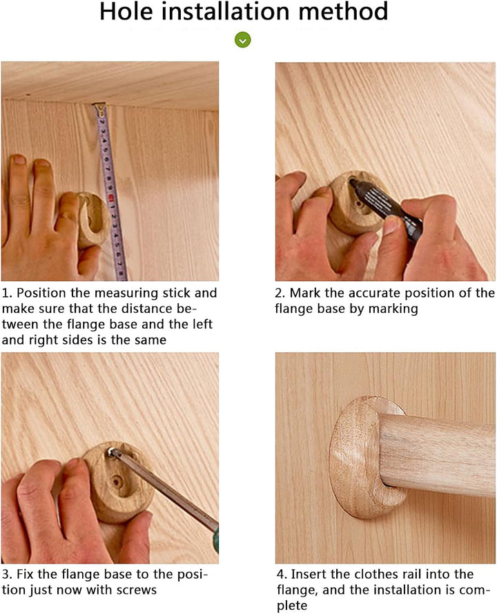abodos Kleiderschrankstab, natürliche Buchenholz-Holzschleifungsstange mit 2 Halterung, Stütze und S