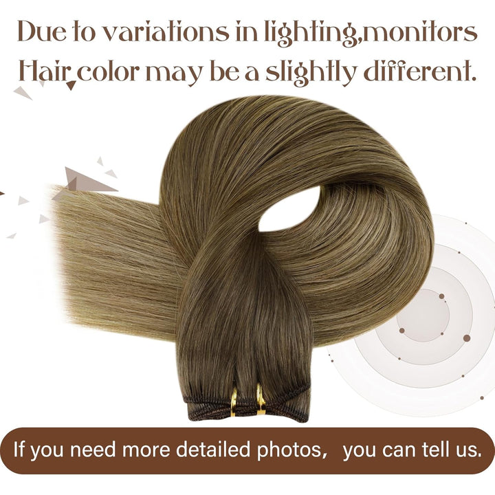 Hetto Balayage Echthaar Tressen Extensions Mittel Braun zu Hellbraun und Dunkelste BlondineTressen E