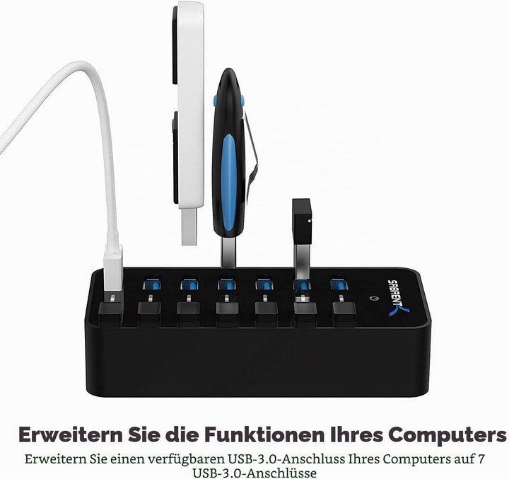 SABRENT USB Hub aktiv 3.2 gen1, mit netzteil 36W 7port, USB Adapter mehrfach Verlängerung, USB Verte