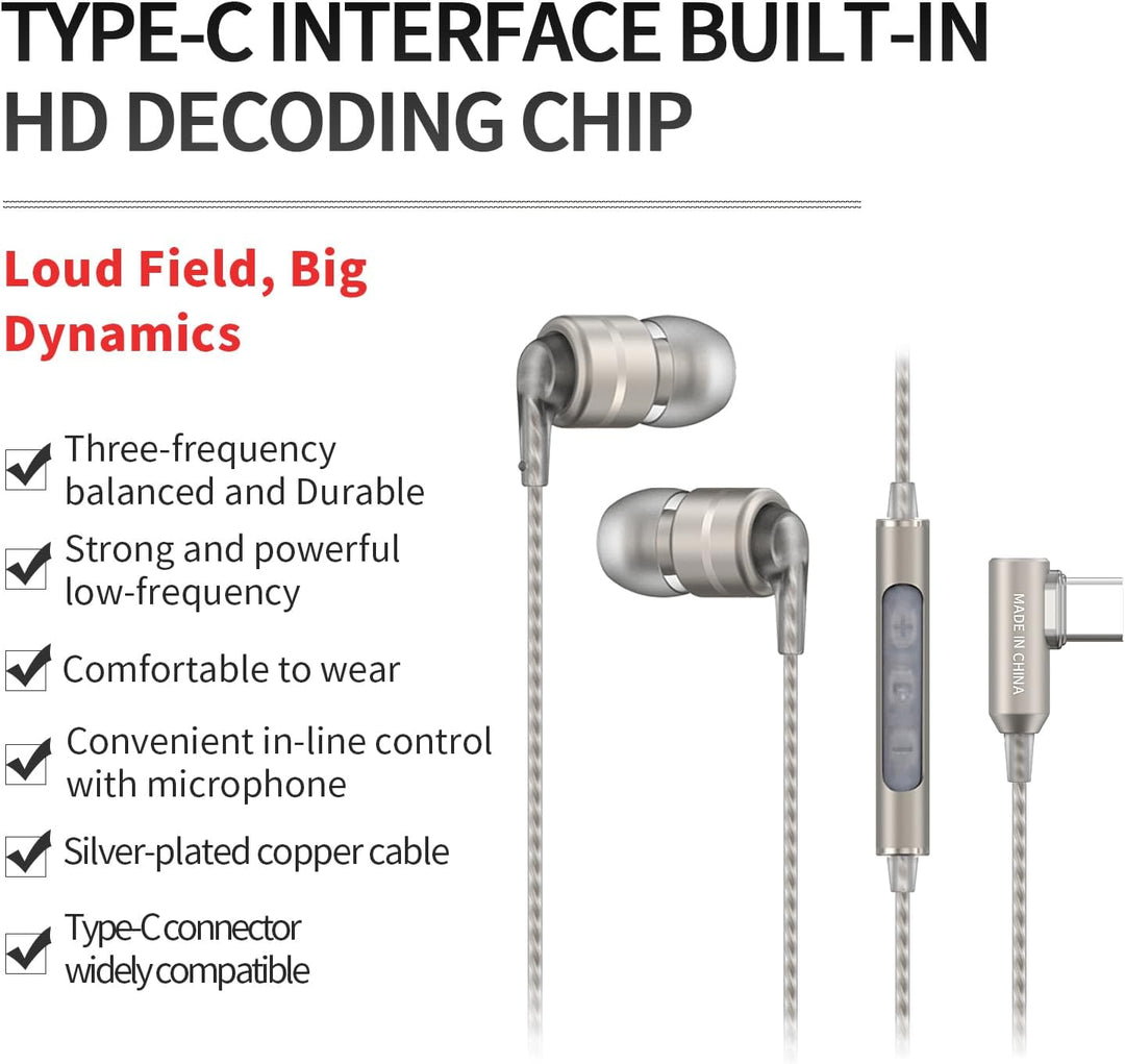 SoundMAGIC E80D Typ-C Ohrhörer mit Mikro, High-Res-DAC, Hi-Fi, Dunkelsilber | Glasklare Anrufe, High