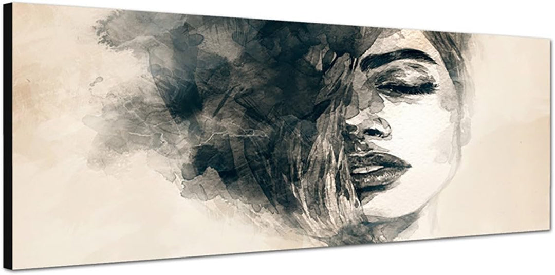 Paul Sinus Art Panoramabild auf Leinwand und Keilrahmen 150x50cm Handmalerei Gemälde Frau Gesicht Po