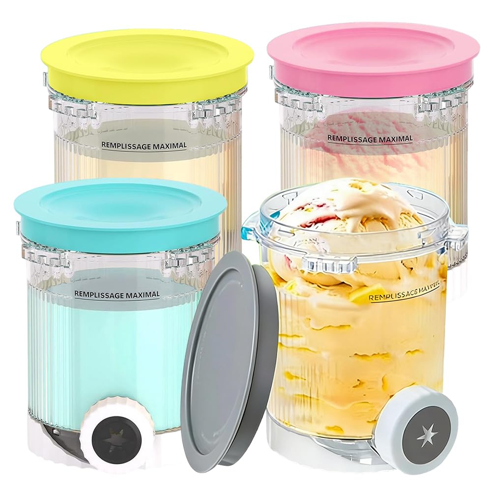 4 Stück Behälter für Ninja Swirl Creami 480 ml, Eisbehälter für NC700 NC701EU Serie, BPA-frei, Spülm