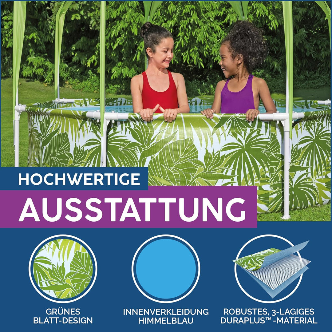 Bestway Steel Pro Frame Pool mit Sonnenschutzdach "Splash-in-Shade" ohne Pumpe Ø 244 x 51 cm, buntes