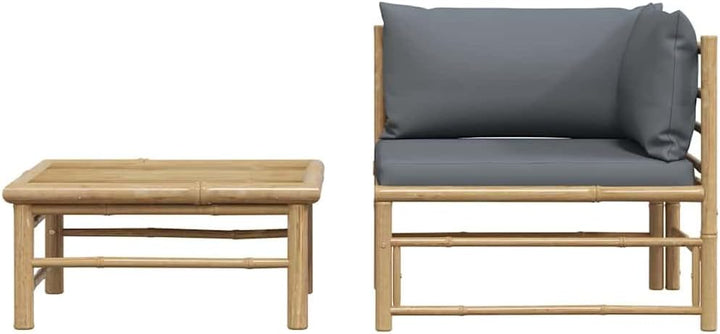 vidaXL Gartenmöbel 2-TLG. mit Dunkelgrauen Kissen Lounge Sofa Tisch Beistelltisch Sitzgruppe Ecksofa