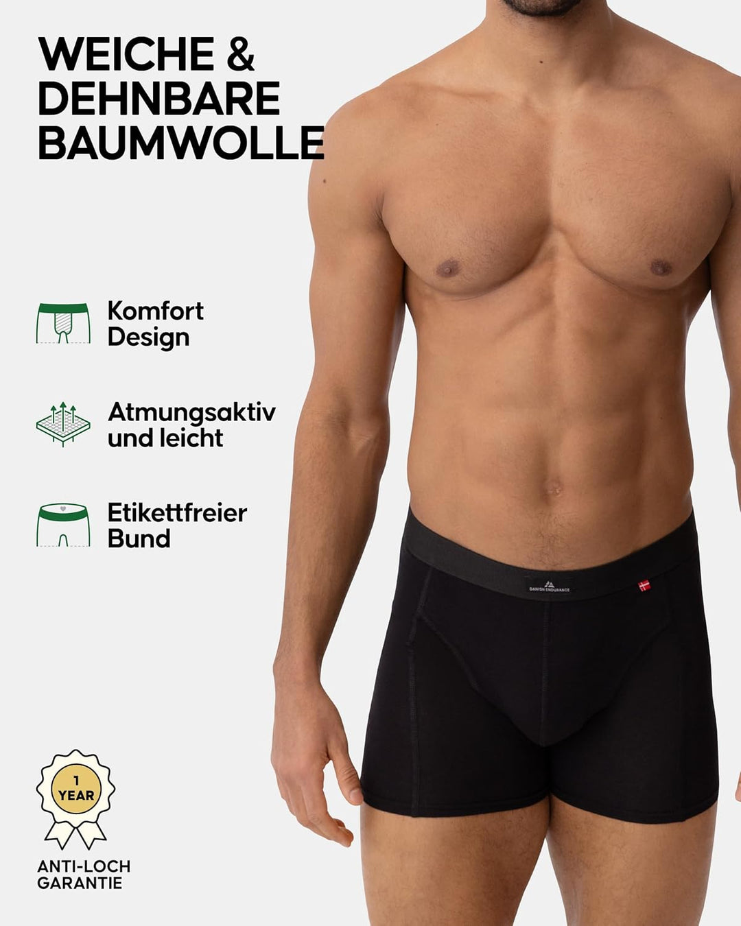 DANISH ENDURANCE 3er &amp; 10er Pack Boxershorts Herren, Weiche Baumwolle Unterhosen Männer, Unterwäsche