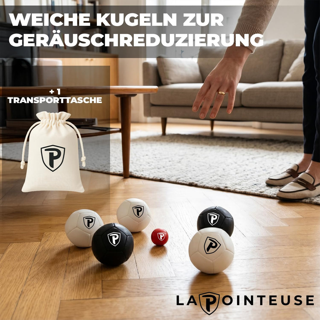 LA POINTEUSE – Indoor-Boule-Spiel – 6 Kugeln, 1 Zielkugel, 1 Tragetasche verstärkten Nähten – Für Ki