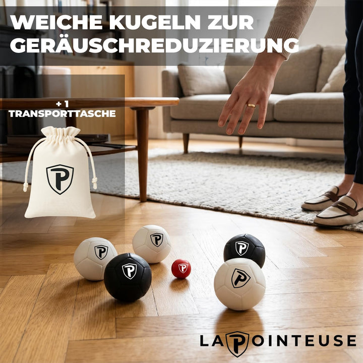 LA POINTEUSE – Indoor-Boule-Spiel – 6 Kugeln, 1 Zielkugel, 1 Tragetasche verstärkten Nähten – Für Ki