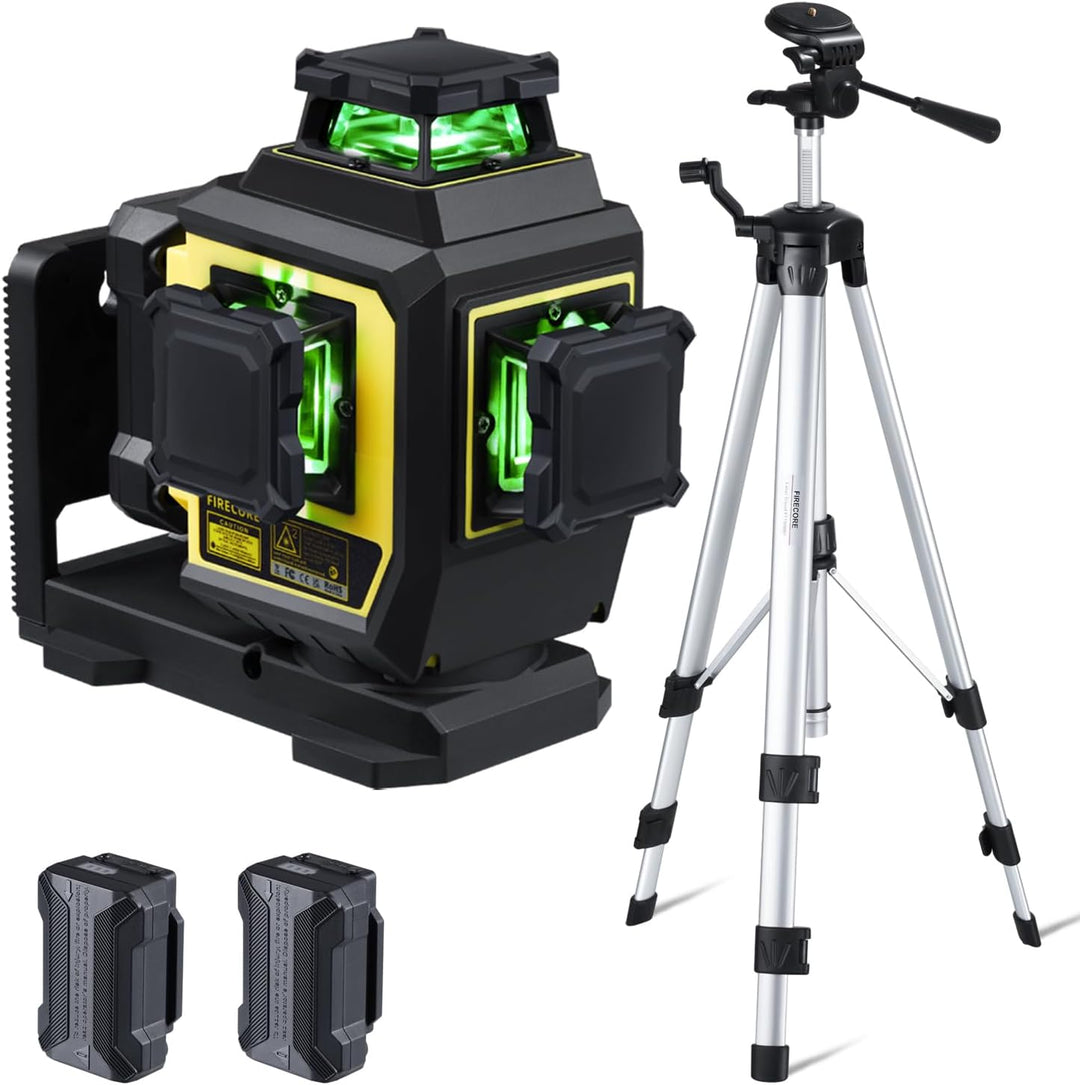 Kreuzlinienlaser mit Stativ, Firecore Laser-Wasserwaage Selbstnivellierend Linienlaser Grün, 3×360°