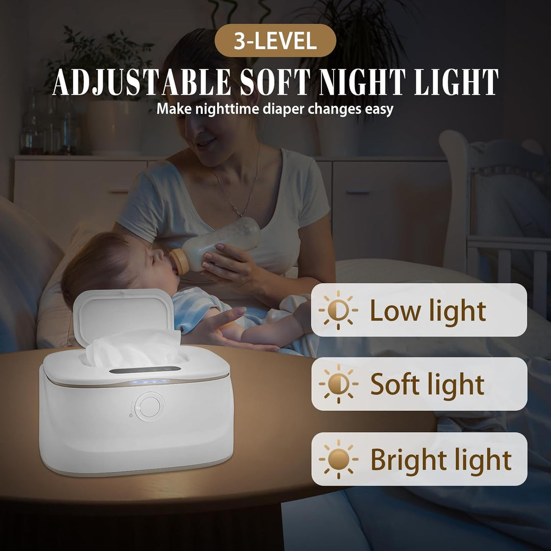 Baby-Feuchttuchwärmer, 3 Temperatur- und 3 warmen Nachtlichtern, schnelles Aufheizen, USB-Aufladung,