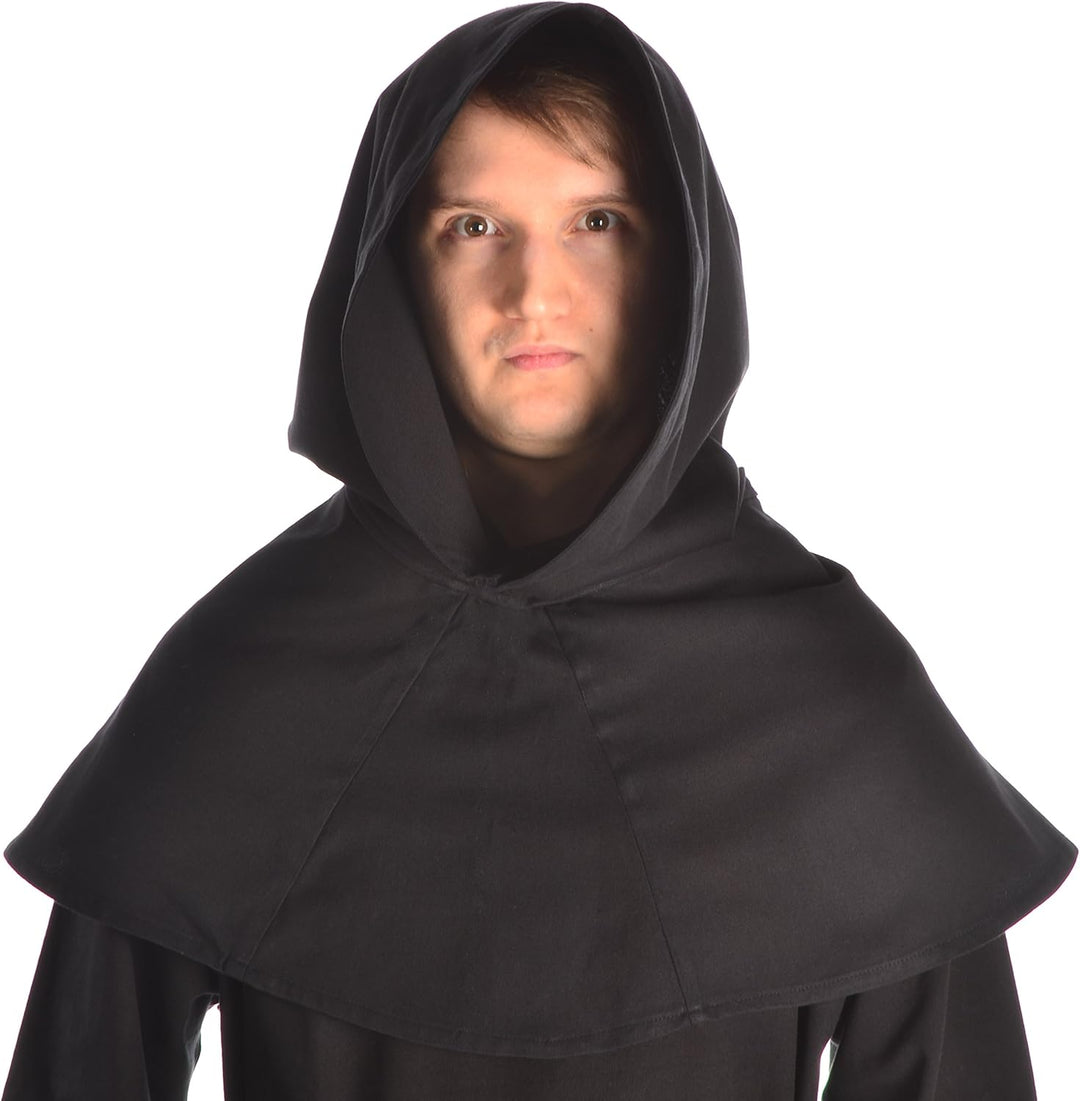 HEMAD Herren Mittelalter Kutte Halzebier (Set Kapuze, Strick, Cotte) S-XXXL Baumwolle L-XL Schwarz,