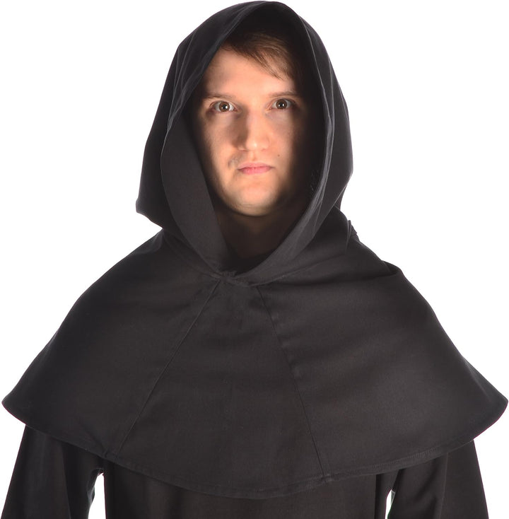 HEMAD Herren Mittelalter Kutte Halzebier (Set Kapuze, Strick, Cotte) S-XXXL Baumwolle L-XL Schwarz,