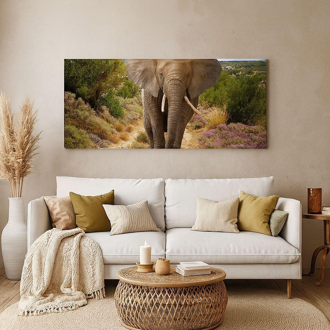 Wandbilder Dekoration Wohnzimmer Tiere Afrika Elefanten Spaziergang Bilder auf Leinwand 120x50cm Lei