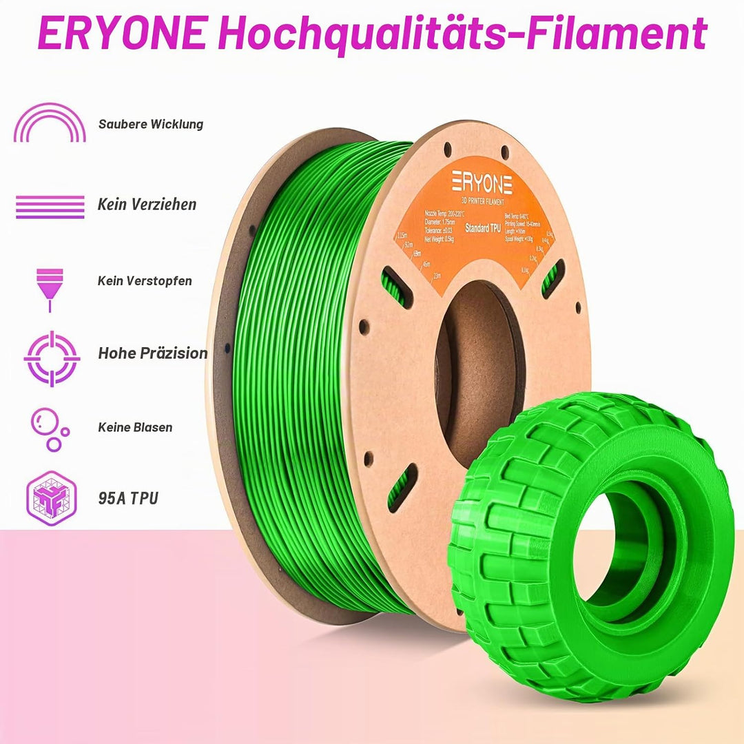 ERYONE TPU Filament 1.75mm, 3D Drucker Filament,Flexible TPU Weiches Filament, TPU 95A, Massgenauigk