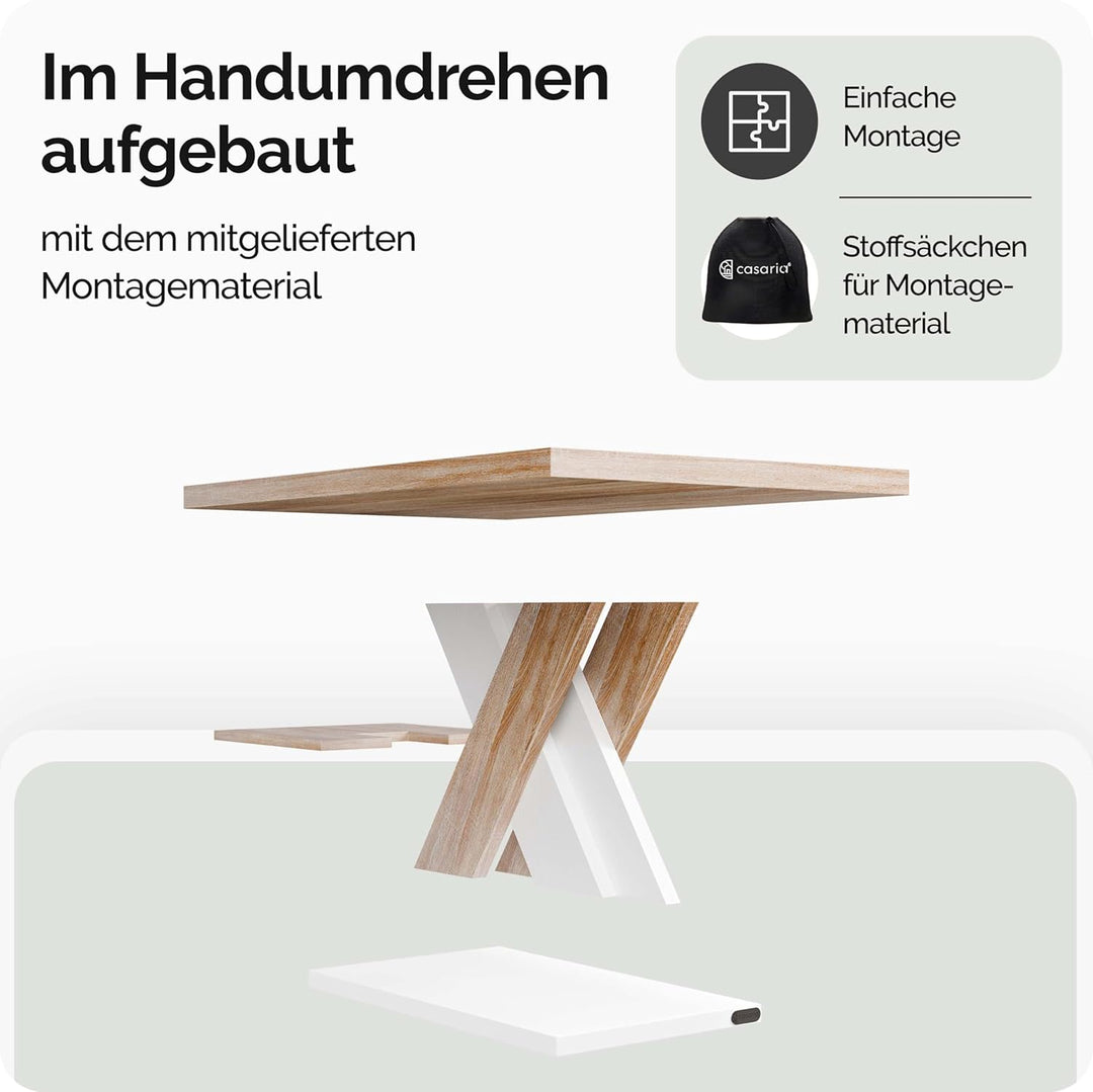 Casaria® Couchtisch Weiss Eiche Holz Stauraum Ablage Kratzfest Modern Rechteckig 50kg Belastbar Beis