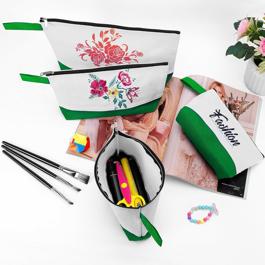 Make-up-Tasche aus Baumwollleinen, mit Boden und Gurt, Mehrzweck-Kosmetiktasche mit Reissverschluss,