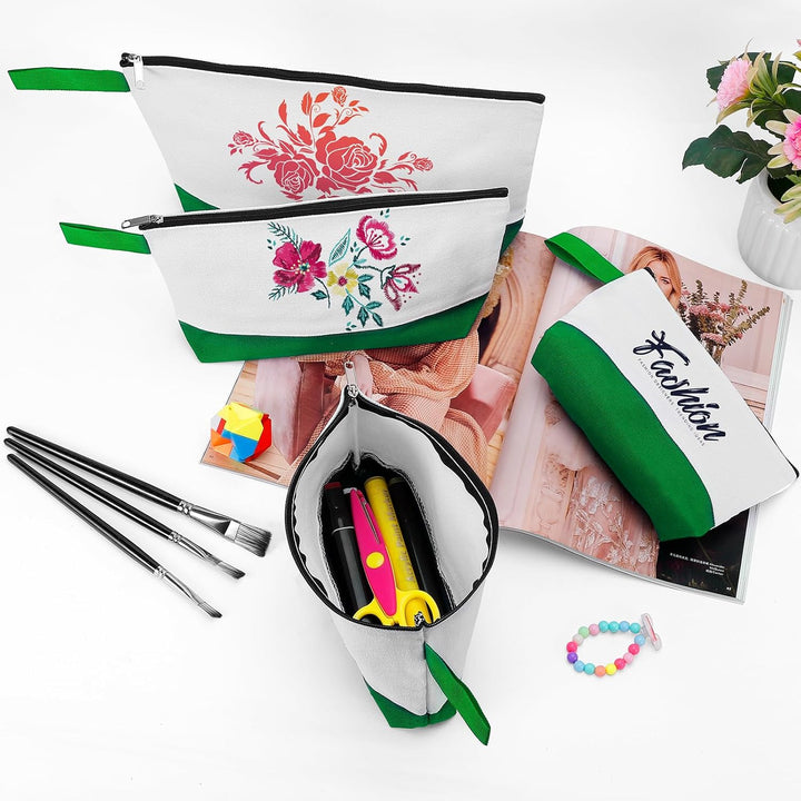 Make-up-Tasche aus Baumwollleinen, mit Boden und Gurt, Mehrzweck-Kosmetiktasche mit Reissverschluss,