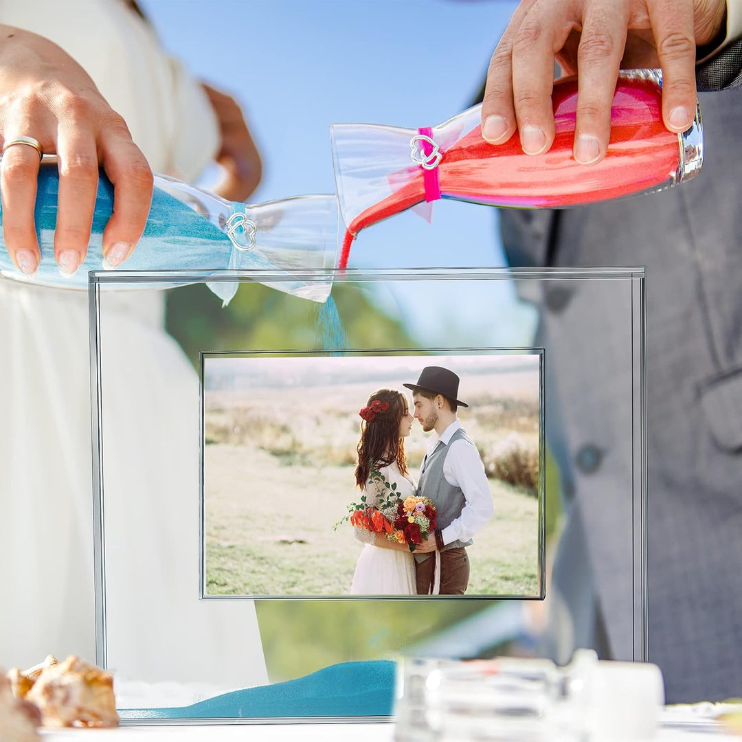 Queekay Hochzeitseinheit Sandzeremonie Bilderrahmen klar Acryl Sand Zeremonie Schattenbox mit Bilder