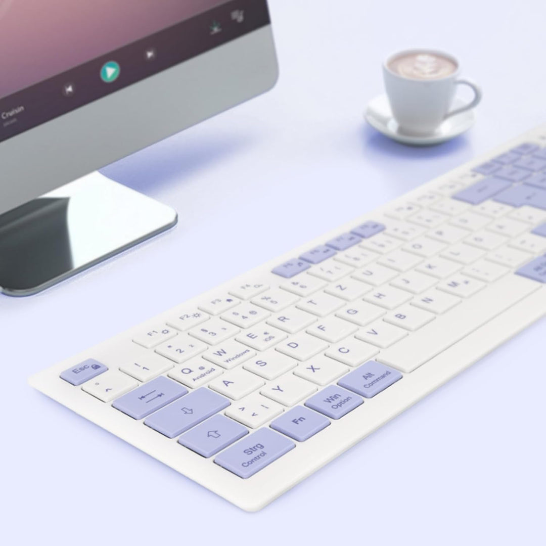 Rii Tastatur Kabellos Büro, Wireless Keyboard Office mit QWERTZ, Kabellose Tastatur Weiss mit 2.4GHz