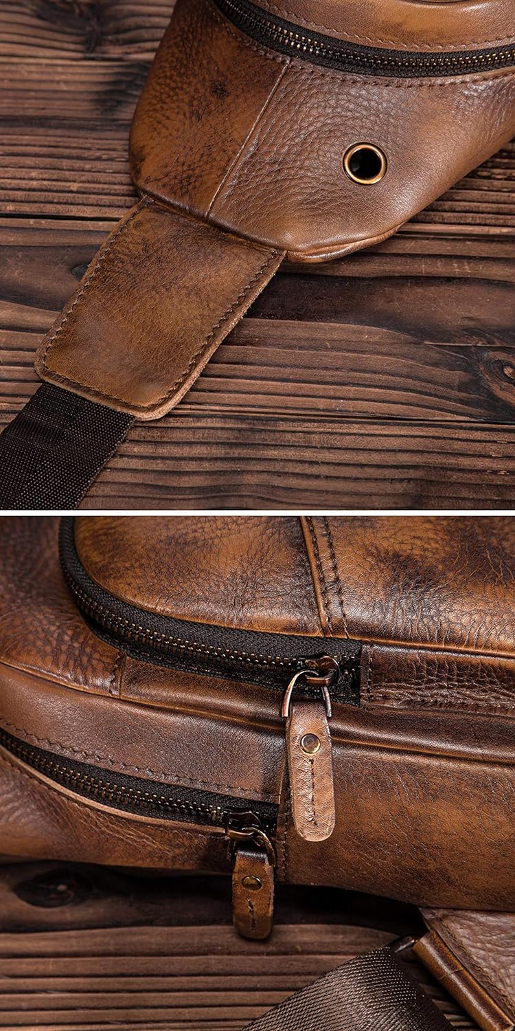 Le’aokuu Herren Echtes Leder Hüfttasche Brusttasche Bauchtsche Crossbody Bag Sling Bag Schultertsche
