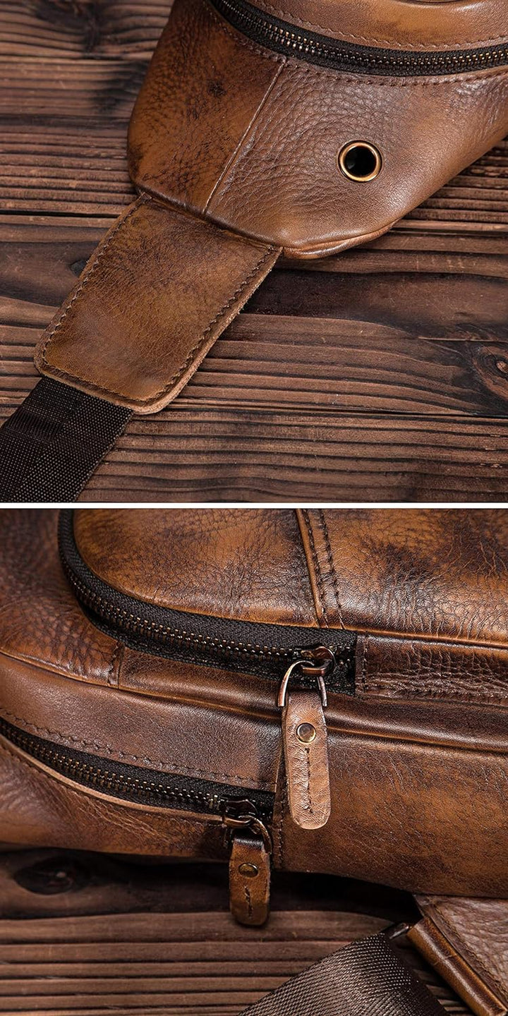 Le’aokuu Herren Echtes Leder Hüfttasche Brusttasche Bauchtsche Crossbody Bag Sling Bag Schultertsche