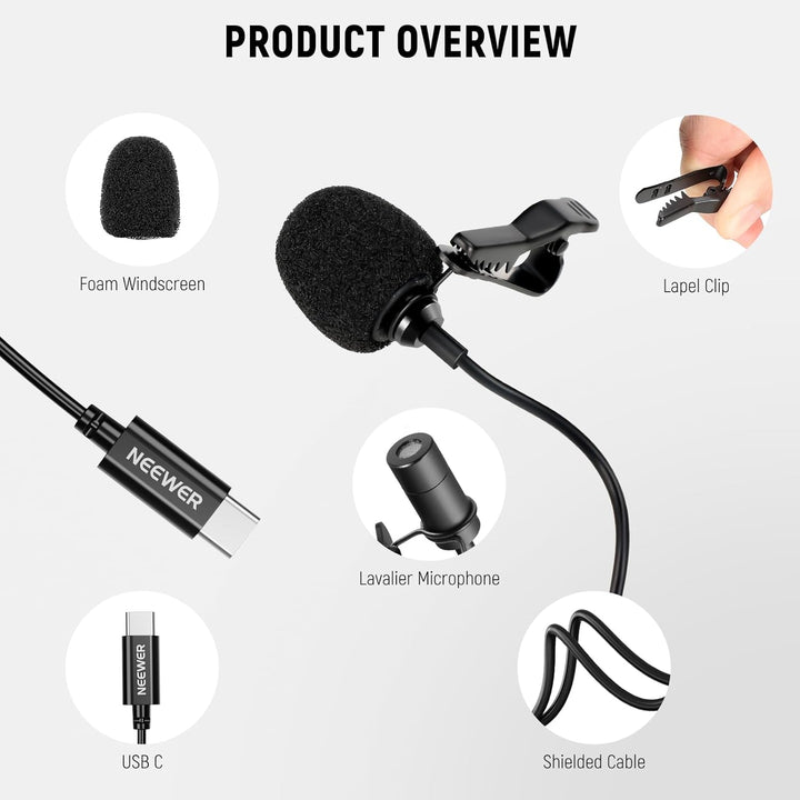 NEEWER Mini USB C Lavalier Mikrofon 2er Pack Kompatibel mit iPhone 16 15 Pro Max Android Handy Table