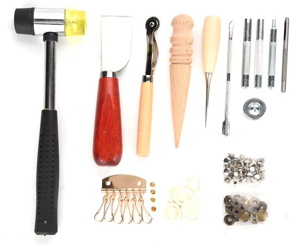 42 Stücke Leder Craft Kit mit Leder Arbeitswerkzeuge, Punch DIY Kit Professionelle Nähte Nähwerkzeug
