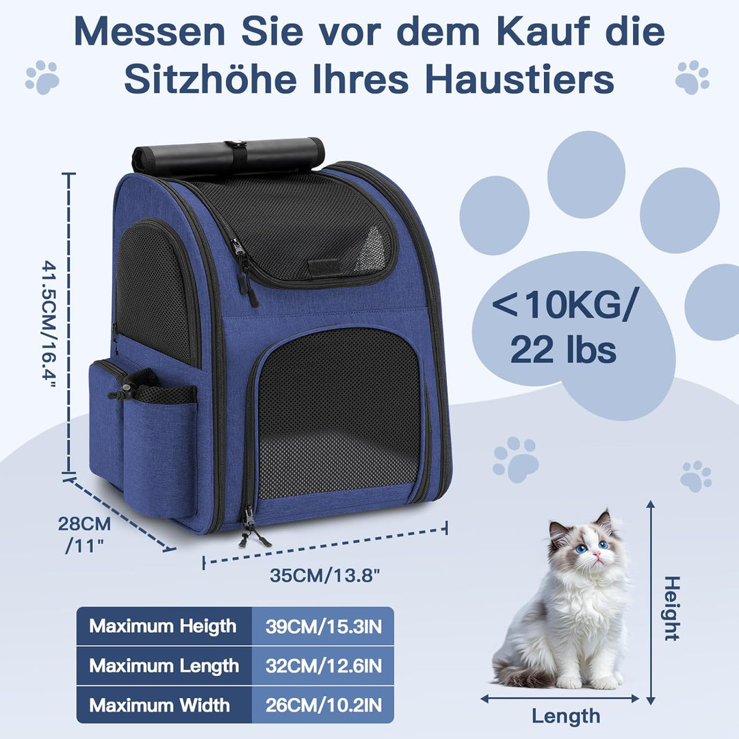 Hunderucksack bis 10kg, Haustier Rucksack mit Netzfenster, Faltbare Katzenrucksack Hunde Rucksack, A