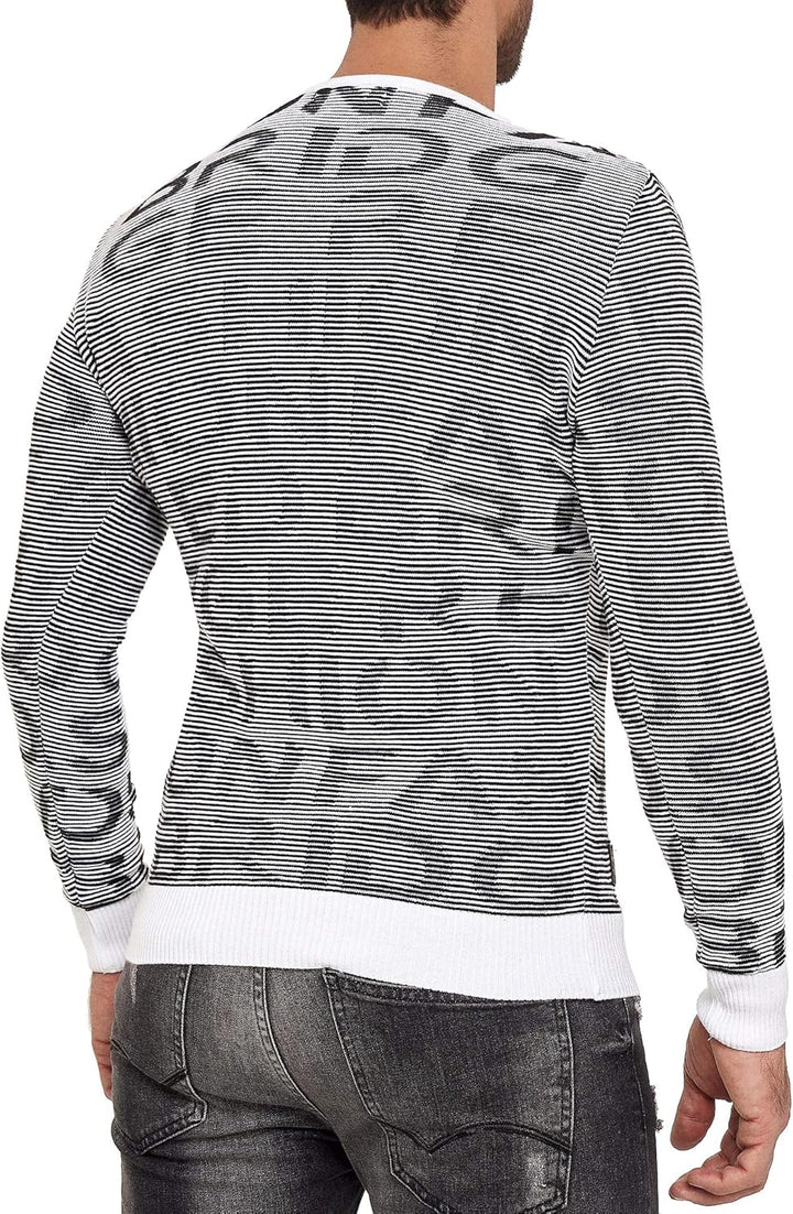 Redbridge Herren Pullover Strickpullover 3D Structure Kontrast XL Weiss, XL Weiß