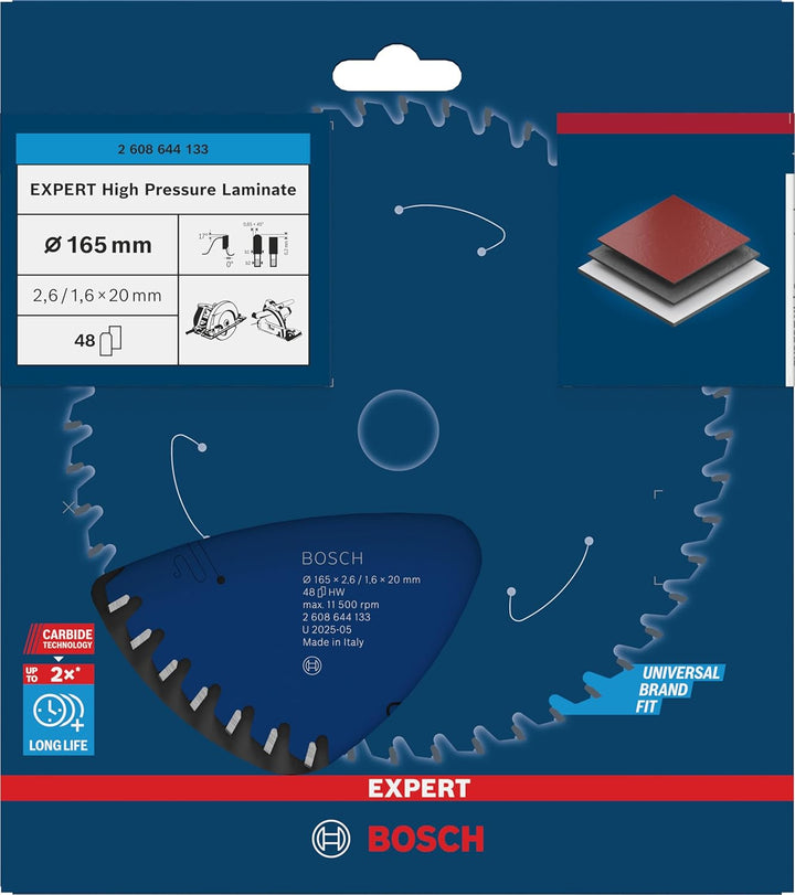 Bosch Professional Kreissägeblatt Expert for High Pressure Laminate (165 x 20 x 2,6 mm, 48 Zähne, Zu
