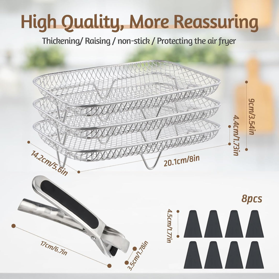 Airfryer Zubehör, 3 Schichten Edelstahl Air Fryer Rack, Heissluftfritteuse Zubehör Kompatibel mit Ni