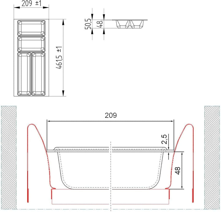 ORGA-BOX 2 Besteckeinsatz Tiefe: 461 x Breite: 209 mm silbergrau mit Canvas Struktur für 30er Nobili