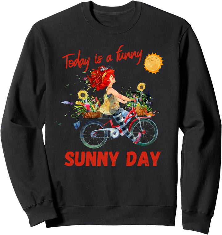 Fahrrad Mädchen mit Blumenkorb und Katze fröhliches Design Sweatshirt
