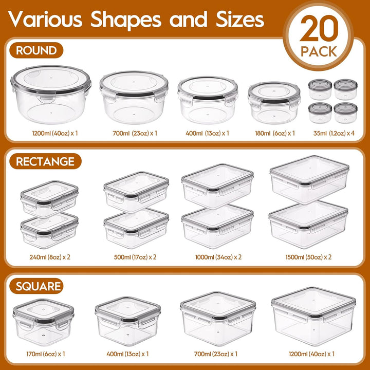 Frischhaltedosen mit Deckel, 40 Teile Vorratsdosen Set (20 Behälter & 20 Deckel),Meal Prep Boxen, Au