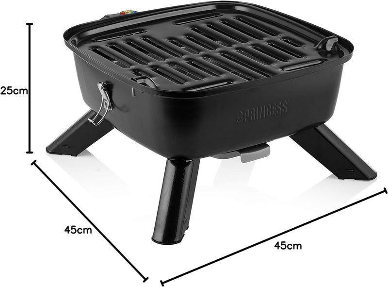 Princess Barbecue - Hybrid Grill, mit Strom oder Holzkohle, ideal für den Camping-Urlaub, 2000 Watt,