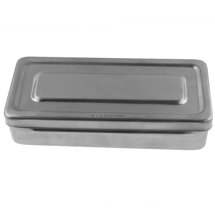 Instrumentenbehälter mit Deckel - Abmessungen: 18 cm x 8 cm x 4 cm - rostfreier Edelstahl