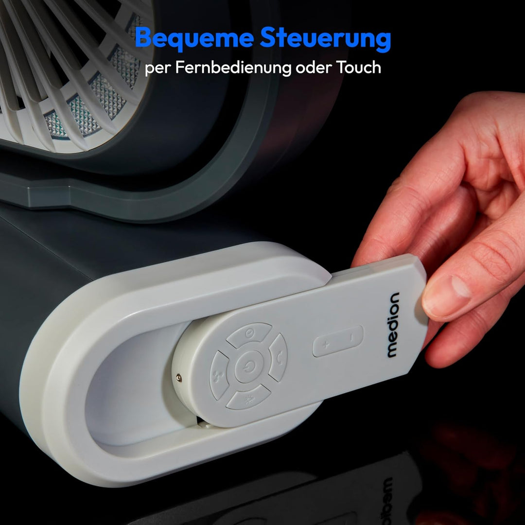 MEDION Ventilator E10 TF (Akku, Mini Ventilator, USB Ventilator klein mit Licht, Fernbedienung, 5 St