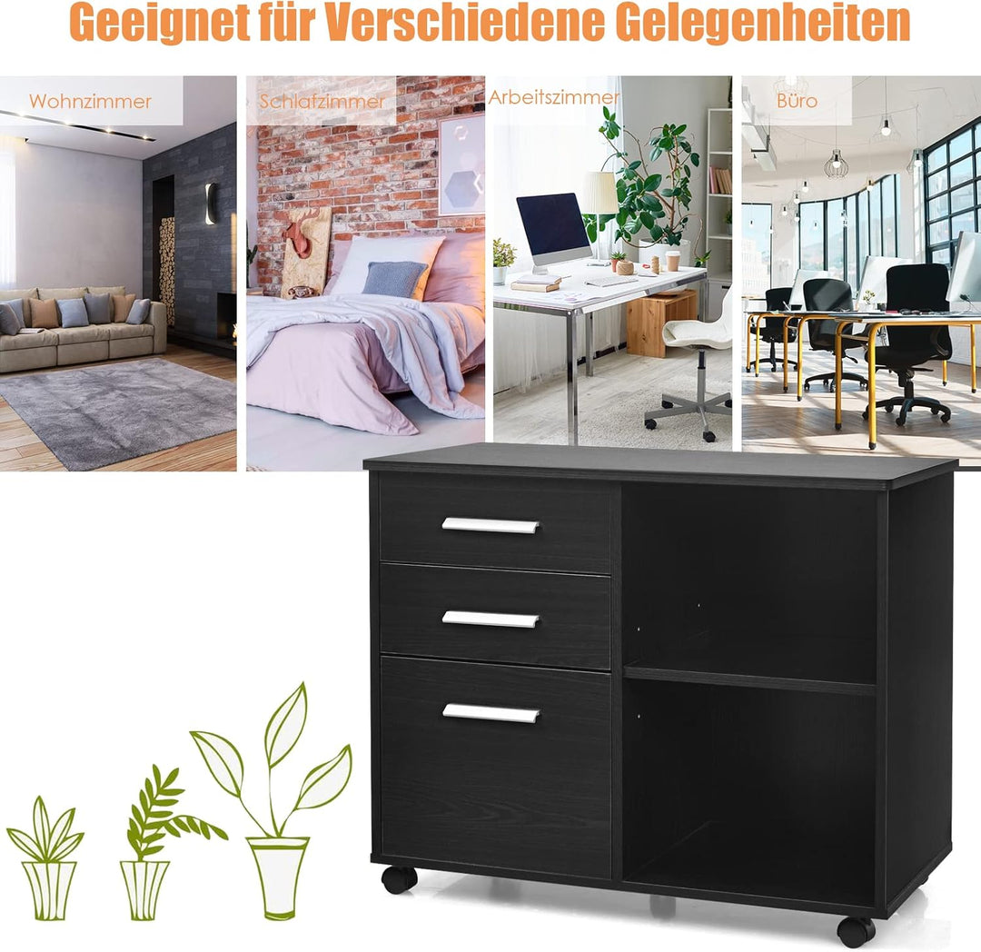 GOPLUS mobiler Aktenschrank, Rollcontainer mit 3 Schubladen & 2 offenen Fächern, Bürocontainer mit R