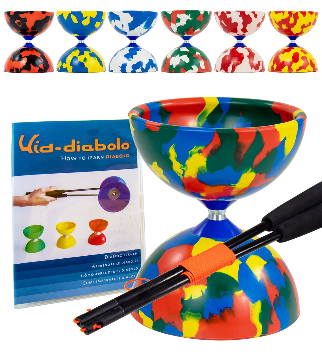 Juggle Dream Jester Diabolo Jonglierset – Fester Achse Profi-Diabolo mit Superglass-Handstäben, Onli