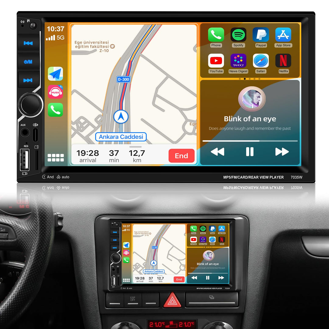 NHOPEEW 2 DIN Autoradio mit CarPlay und Android Auto – 7-Zoll-Touchscreen-Radio – Mirror Link, FM, L