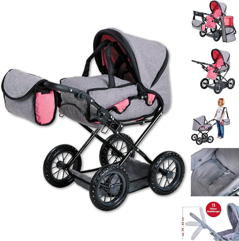 Knorrtoys 63122 63122-Puppenwagen Ruby-Jeans Grey Puppenwagen