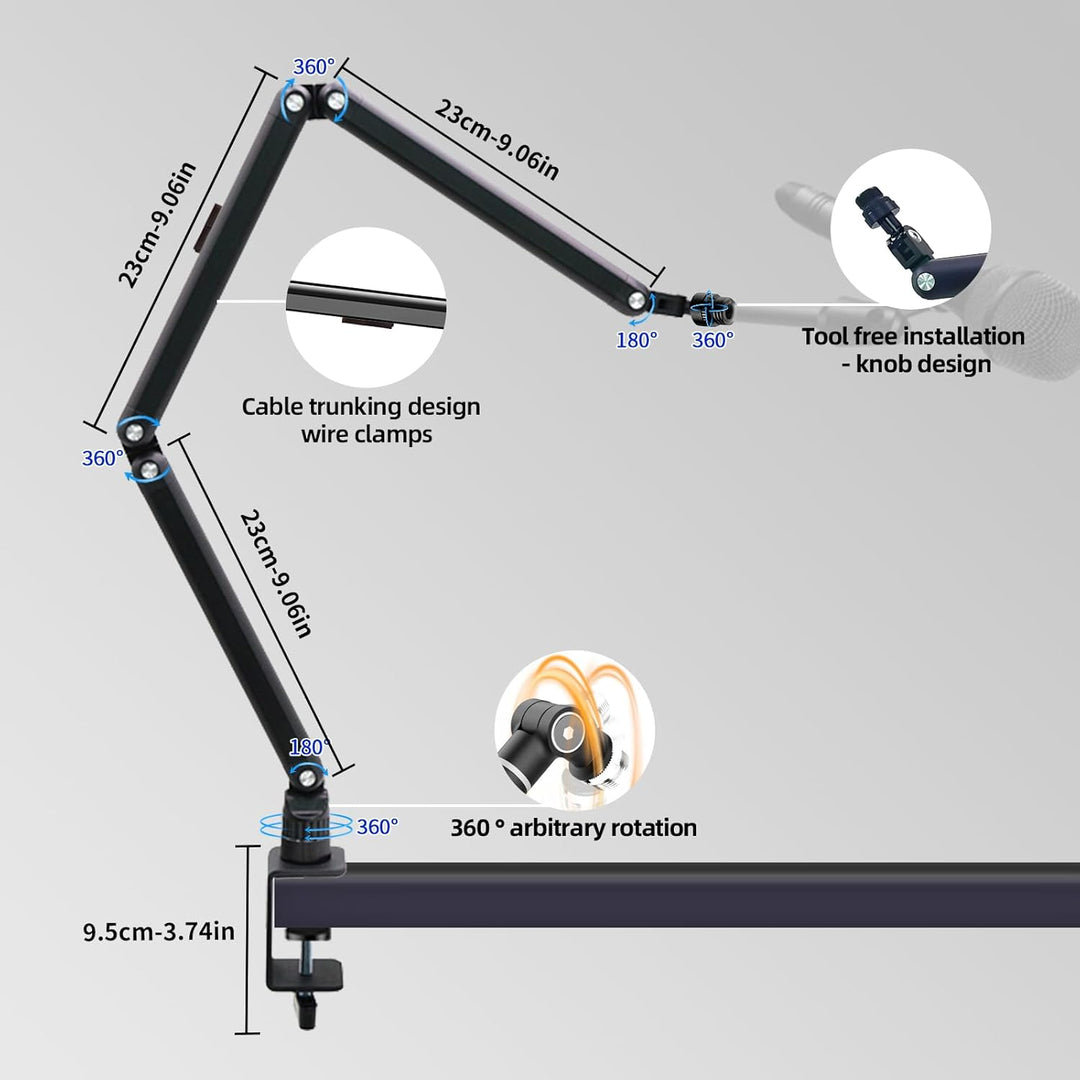 Yazoni 3LB Mikrofonarm – 360° schwenkbarer Low-Profile-Mikrofonarmständer mit Tischklemme, Schrauben