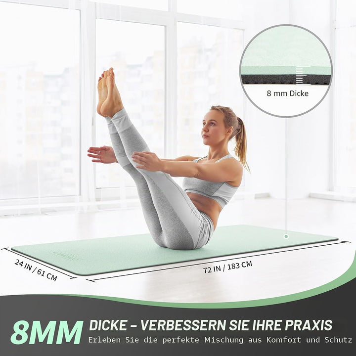 CAMBIVO Yoga Matte 183cm x 61cm, 8mm Dicke Pilates Matte Gymnastikmatte Rutschfest &amp; Gepolstert,Yoga