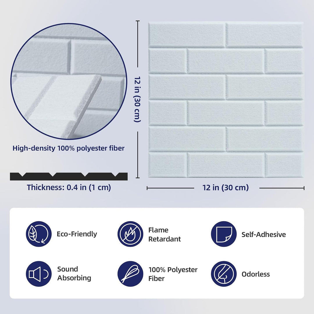 Vieshful Selbstklebende Akustikpaneele 20 Stück 30x30x1cm Ziegeloptik | Schallabsorbierende Wandpane