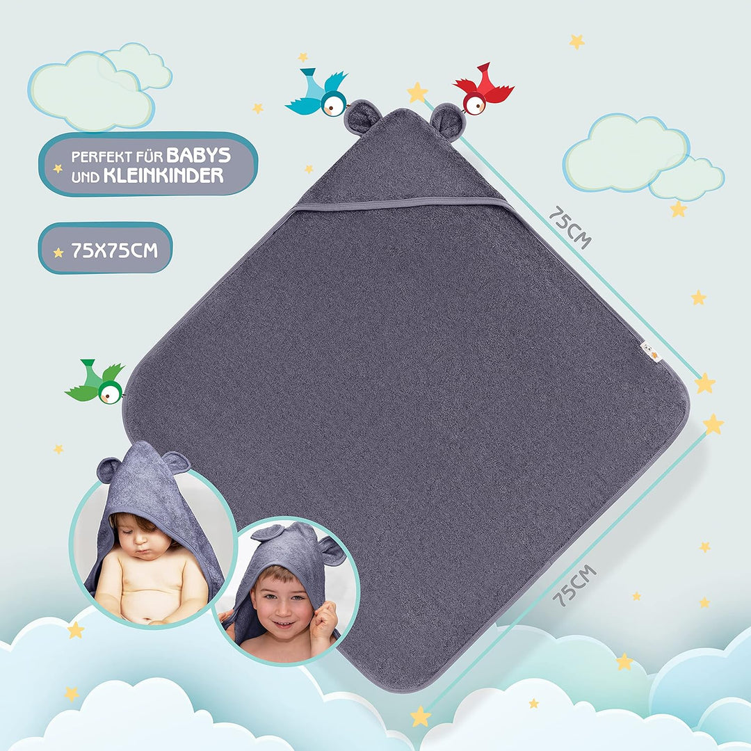 Kapuzenhandtuch Baby EXTRA dick, warm &amp; weich | 75x75cm Babyhandtuch mit Kapuze (100% Bambus) | Baby