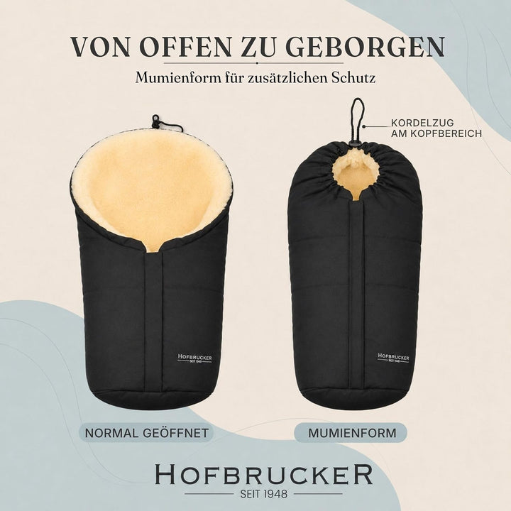 Hofbrucker Lammfell-Fusssack Eskimo für Babyschale, Kinderwagen, Buggy/Universeller Winterfusssack/F