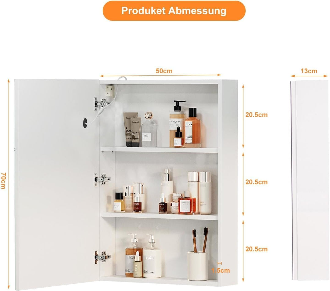 Beleuchteter Spiegelschrank für Badezimmer, LED-Spiegelschrank mit Antibeschlagfunktion, Wandmontage