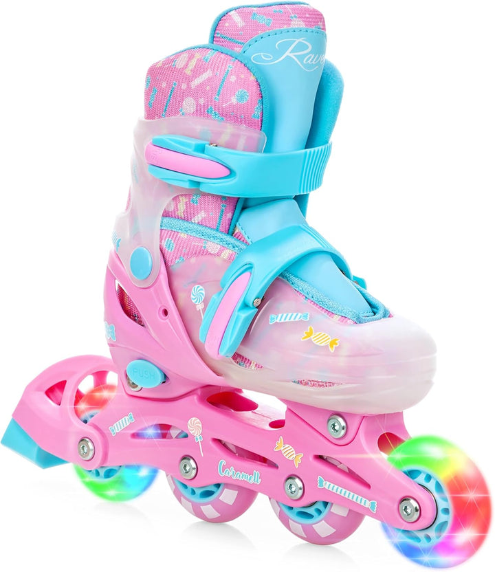 RAVEN 2in1 Schlittschuhe Inline Skates Inliner für Kinder Mädchen verstellbar mit LED Leuchtrad 30-3