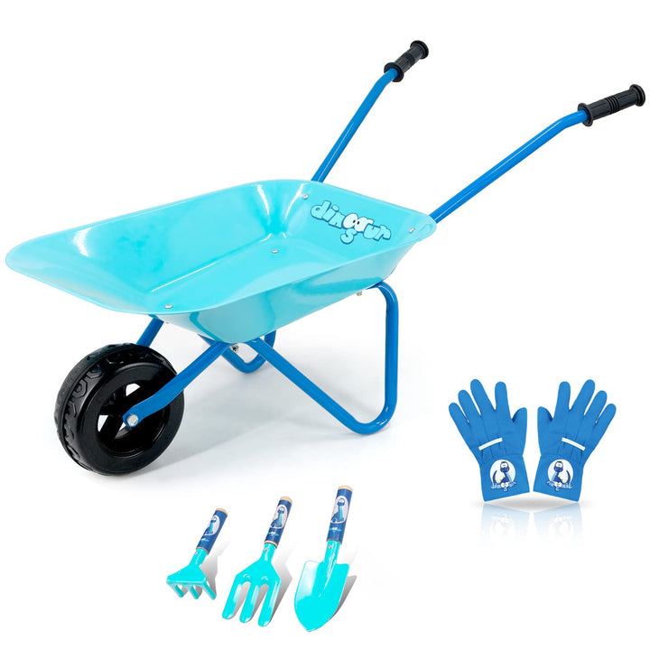 Colwelt Kinder Schubkarre Set Metall, 5-teilig, Metall Kinderschubkarre für den Garten mit Schaufel,