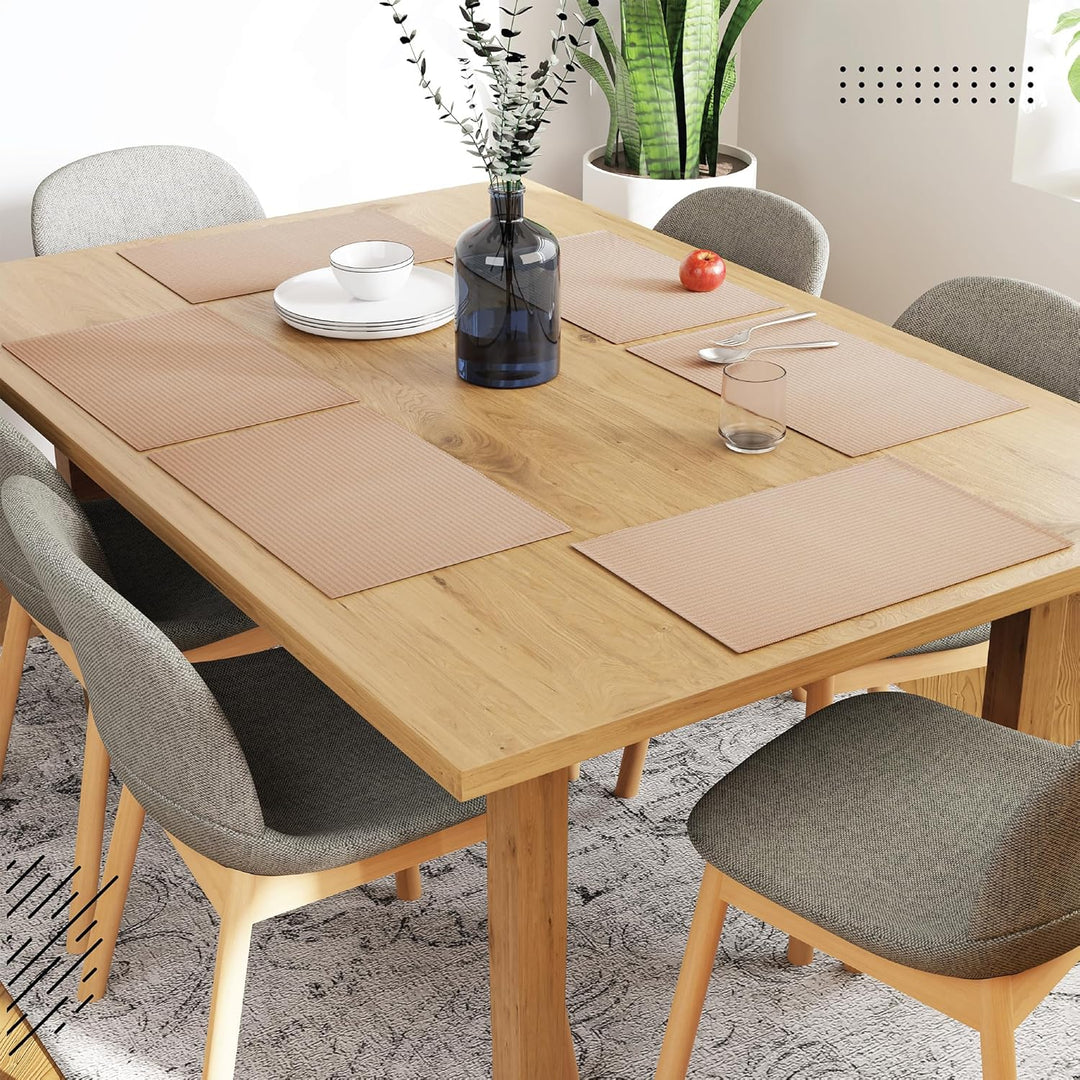 Encasa XO Platzsets Esstisch Set von 6 | Solide Beige | Fein gerippte Baumwoll-Tischunterlage | Grös