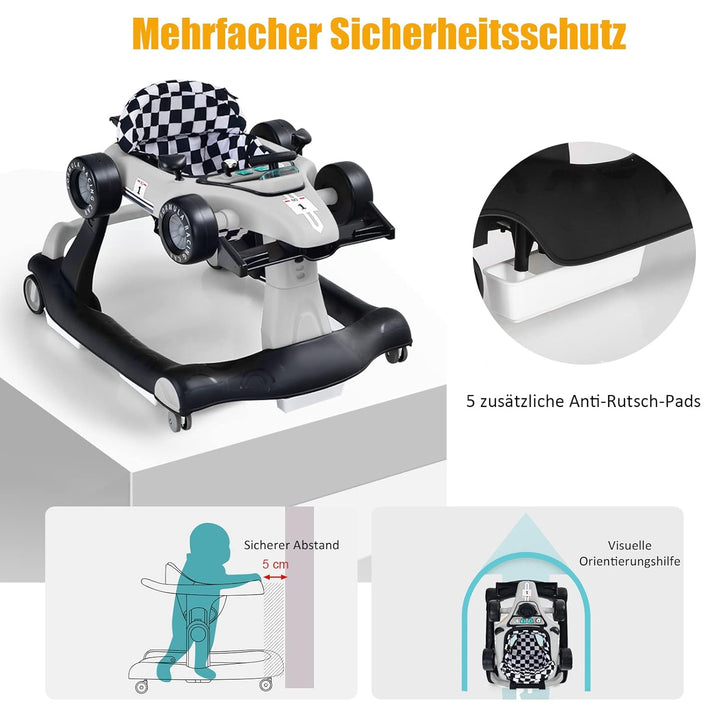 DREAMADE Lauflernhilfe, 4 in 1 Autoförmiger Lauflernwagen mit einstellbarer Geschwindigkeit, Musik &